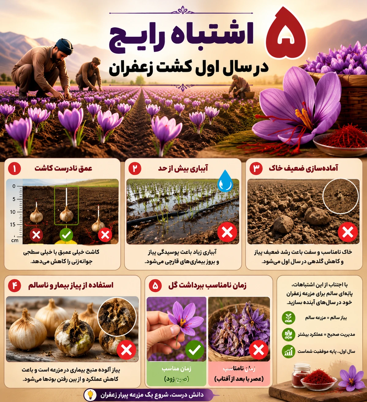 ۵ اشتباه رایج در سال اول کشت زعفران